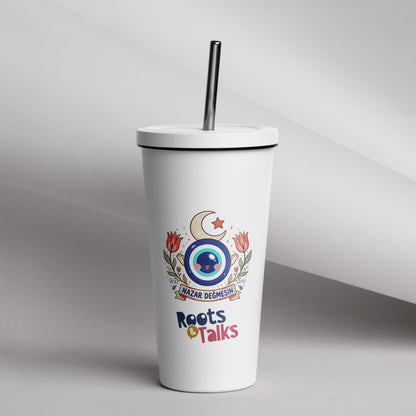 Nazar Değmesin Insulated Tumbler with Straw, 20 oz, Roots & Talks - lifestyle photo 1