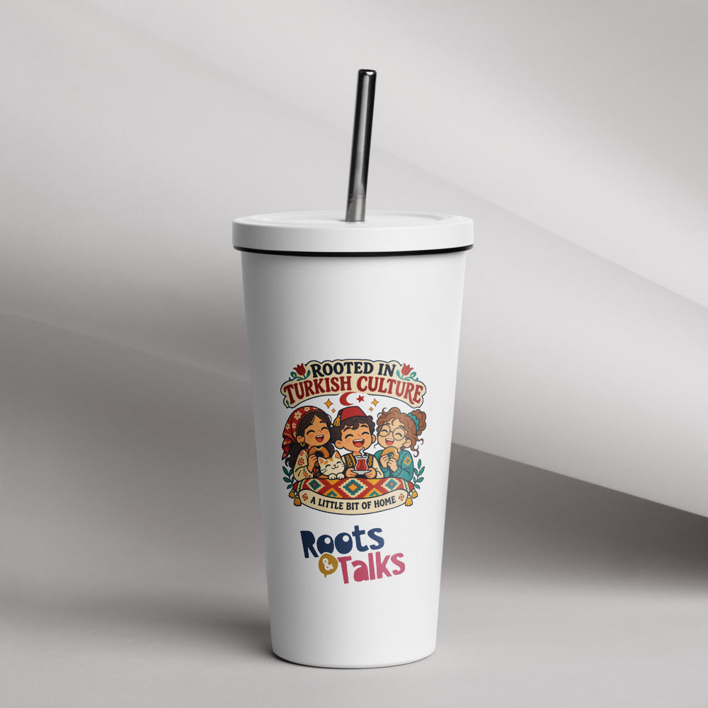 Rooted in Turkish Culture Insulated Tumbler with Straw, 20 oz, Roots & Talks - lifestyle photo 1