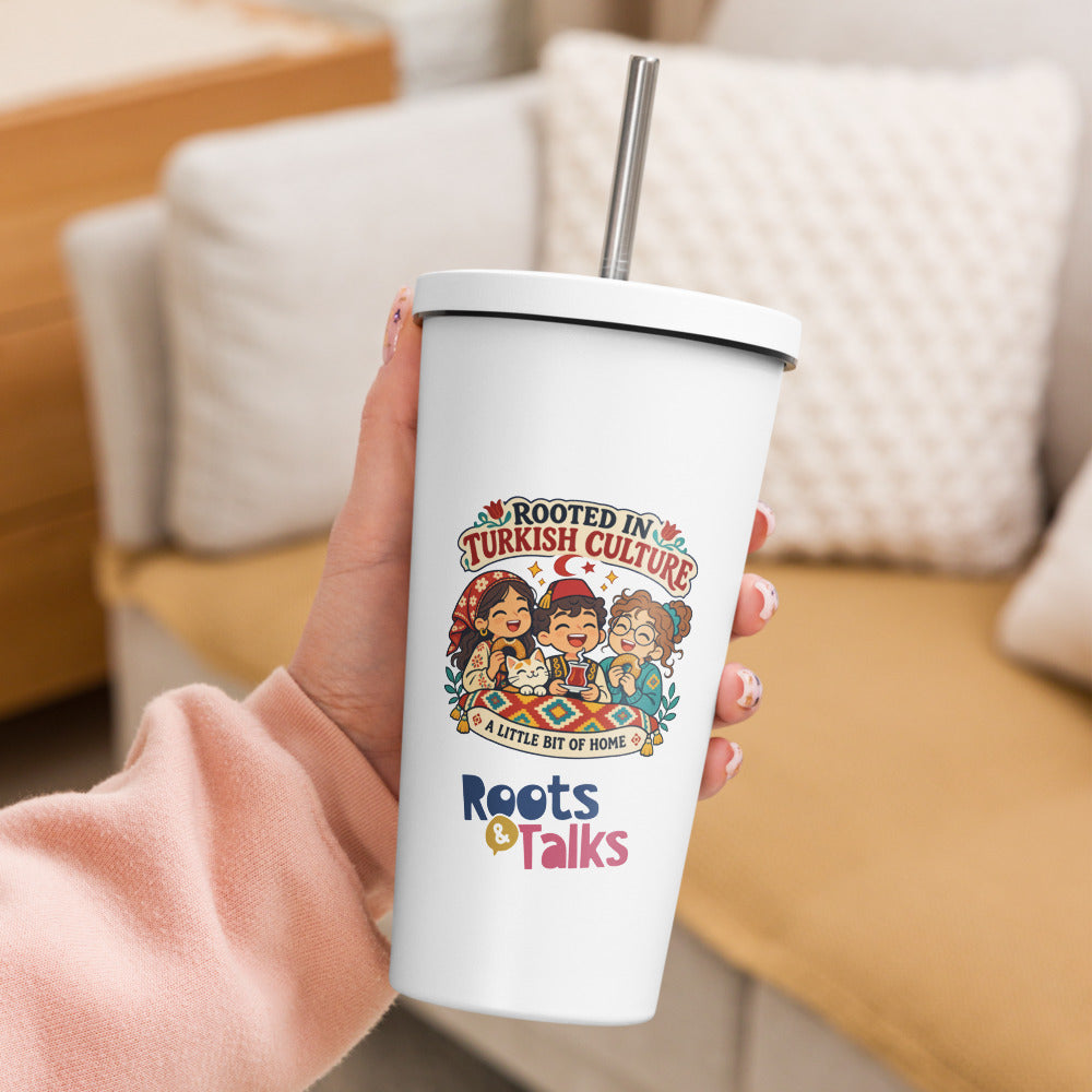 Rooted in Turkish Culture Insulated Tumbler with Straw, 20 oz, Roots & Talks - lifestyle photo 2