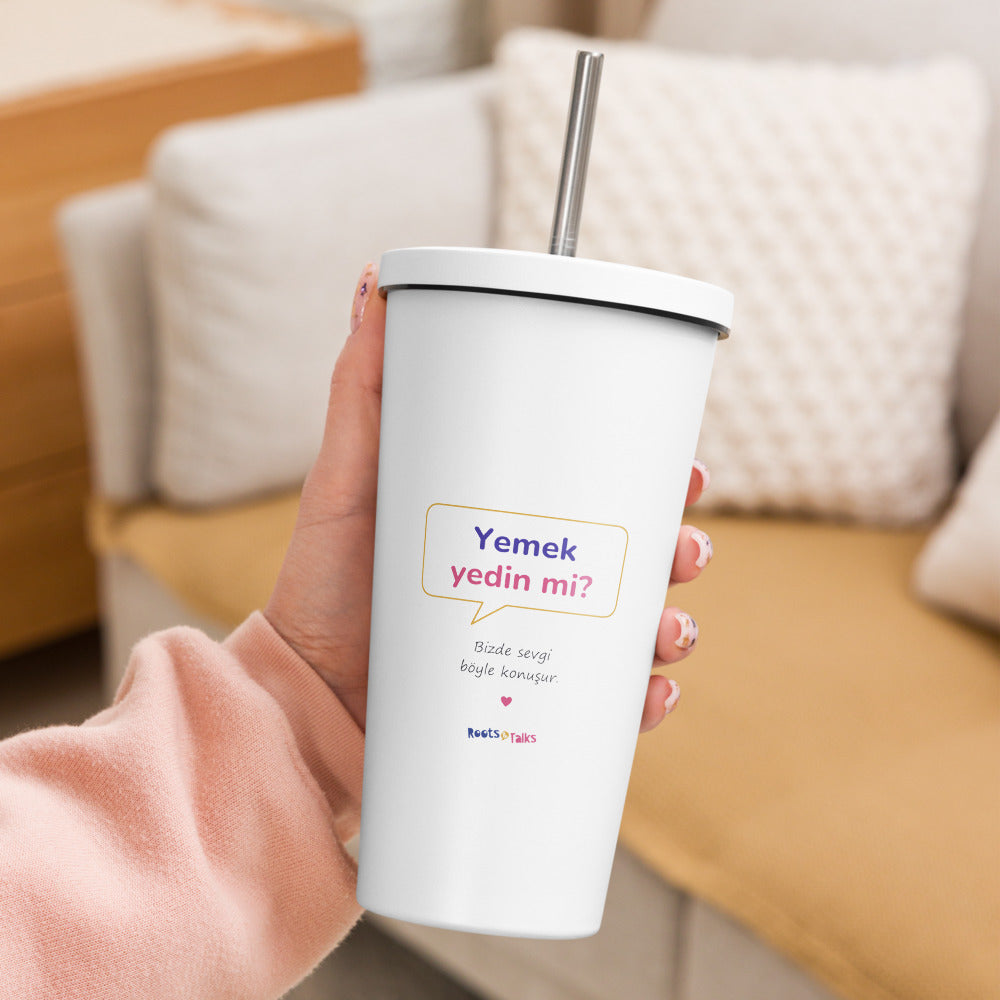 Yemek Yedin Mi? Insulated Tumbler with Straw, 20 oz, Roots & Talks - lifestyle photo 2