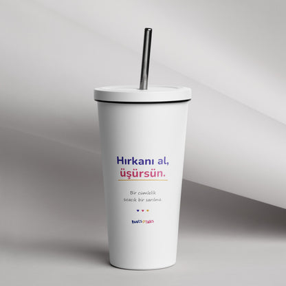 Hırkanı Al, Üşürsün Insulated Tumbler with Straw, 20 oz, Roots & Talks - lifestyle photo 1
