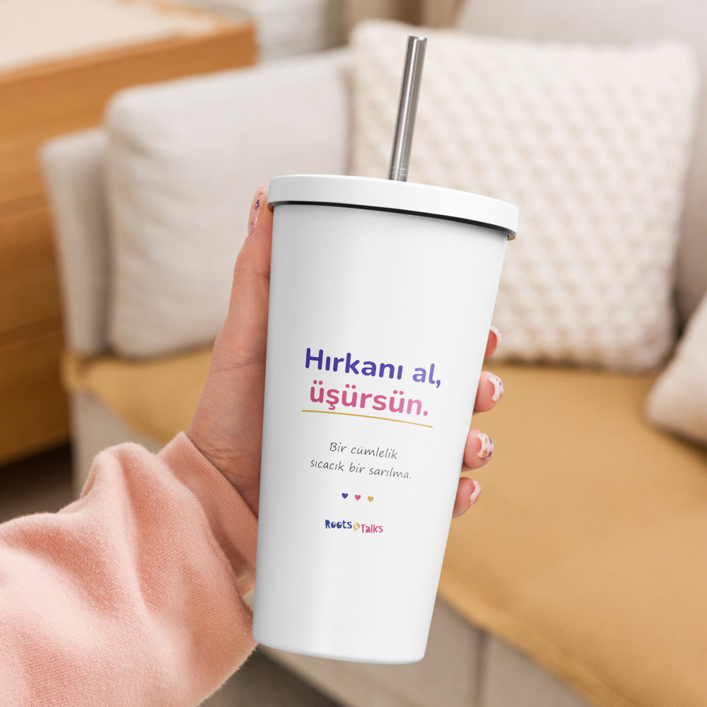 Hırkanı Al, Üşürsün Insulated Tumbler with Straw, 20 oz, Roots & Talks - lifestyle photo 2