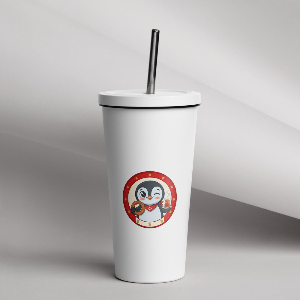 Simit and Tea Badge Insulated Tumbler with Straw, 20 oz, Roots & Talks - lifestyle photo 1