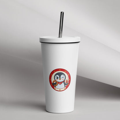 Simit and Tea Badge Insulated Tumbler with Straw, 20 oz, Roots & Talks - lifestyle photo 1