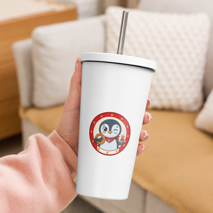 Simit and Tea Badge Insulated Tumbler with Straw, 20 oz, Roots & Talks - lifestyle photo 2