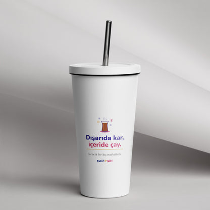 Dışarıda Kar, İçeride Çay Insulated Tumbler with Straw, 20 oz, Roots & Talks - lifestyle photo 1