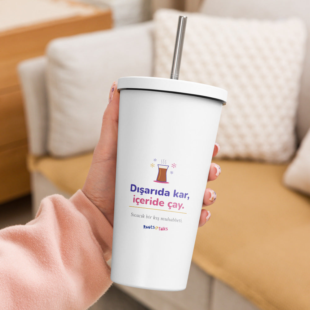 Dışarıda Kar, İçeride Çay Insulated Tumbler with Straw, 20 oz, Roots & Talks - lifestyle photo 2