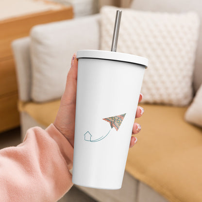 Kilim Flight Insulated Tumbler with Straw, 20 oz, Roots & Talks - lifestyle photo 2