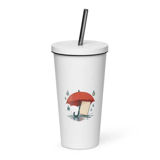 Word Umbrella Insulated Tumbler with Straw, 20 oz, Roots & Talks - White