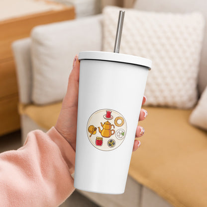 Turkish Breakfast Table Insulated Tumbler with Straw, 20 oz, Roots & Talks - lifestyle photo 2