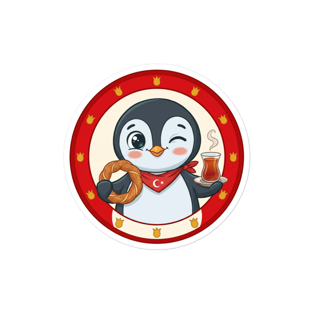 Simit and Tea Badge Kiss-Cut Sticker, Roots & Talks - product photo