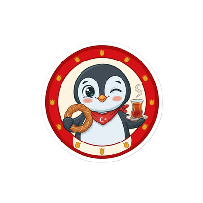 Simit and Tea Badge Kiss-Cut Sticker, Roots & Talks - product photo