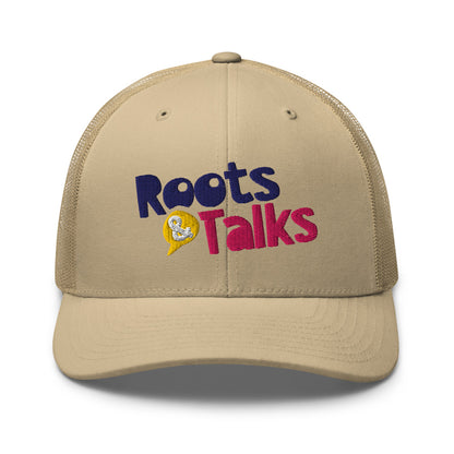 Roots & Talks Logo Embroidered Retro Trucker Cap - Khaki