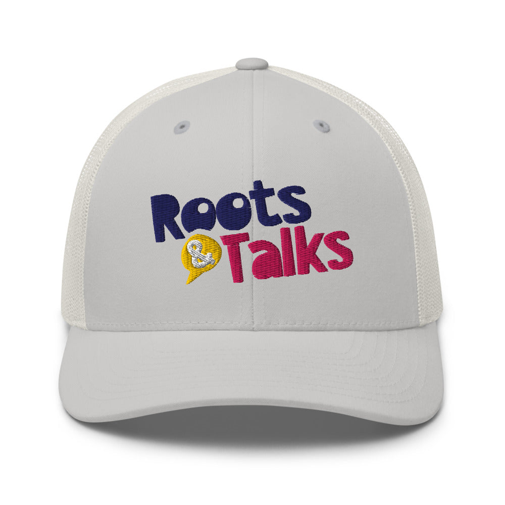Roots & Talks Logo Embroidered Retro Trucker Cap - Silver