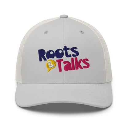 Roots & Talks Logo Embroidered Retro Trucker Cap - Silver
