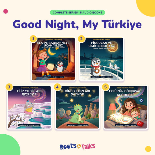 Good Night, My Türkiye complete series: the covers of all 5 Turkish bedtime audio books in one bundle