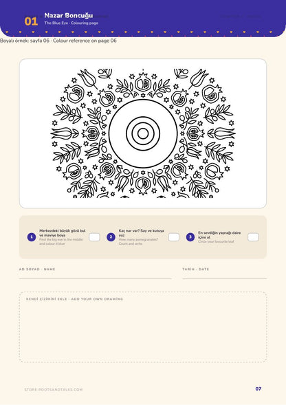 A coloring page about the nazar bead from Colors of Anatolia
