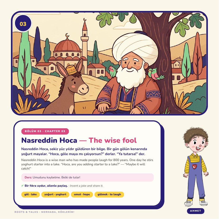 A page about Nasreddin Hoca from the e-book Hello, My Roots!