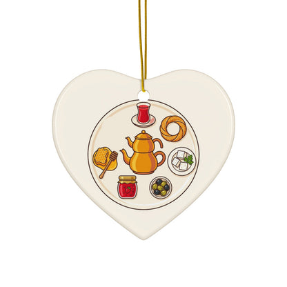 Turkish Breakfast Table ceramic ornament, heart shape