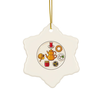 Turkish Breakfast Table ceramic ornament, snowflake shape