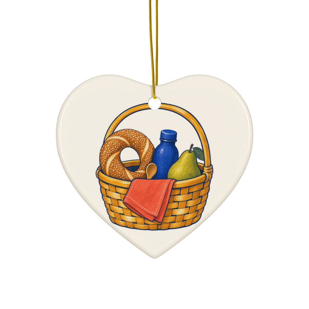 Picnic Basket ceramic ornament, heart shape
