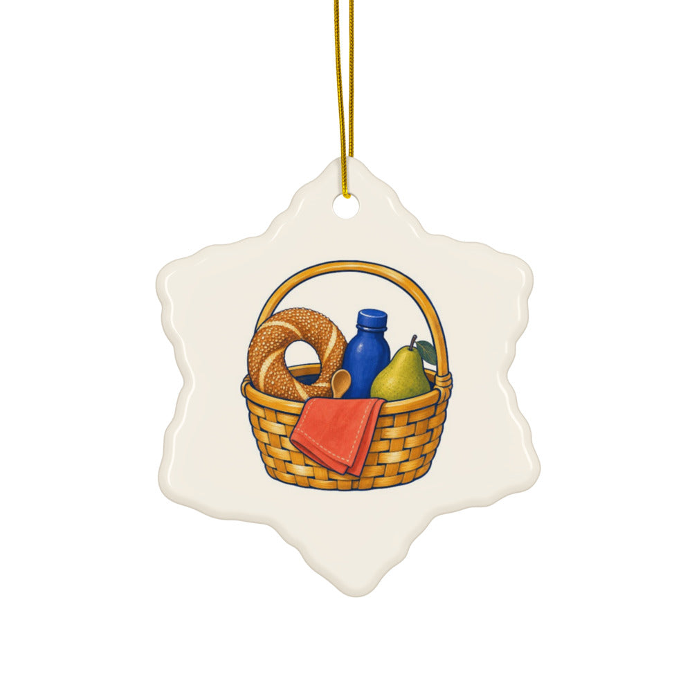Picnic Basket ceramic ornament, snowflake shape