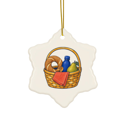 Picnic Basket ceramic ornament, snowflake shape