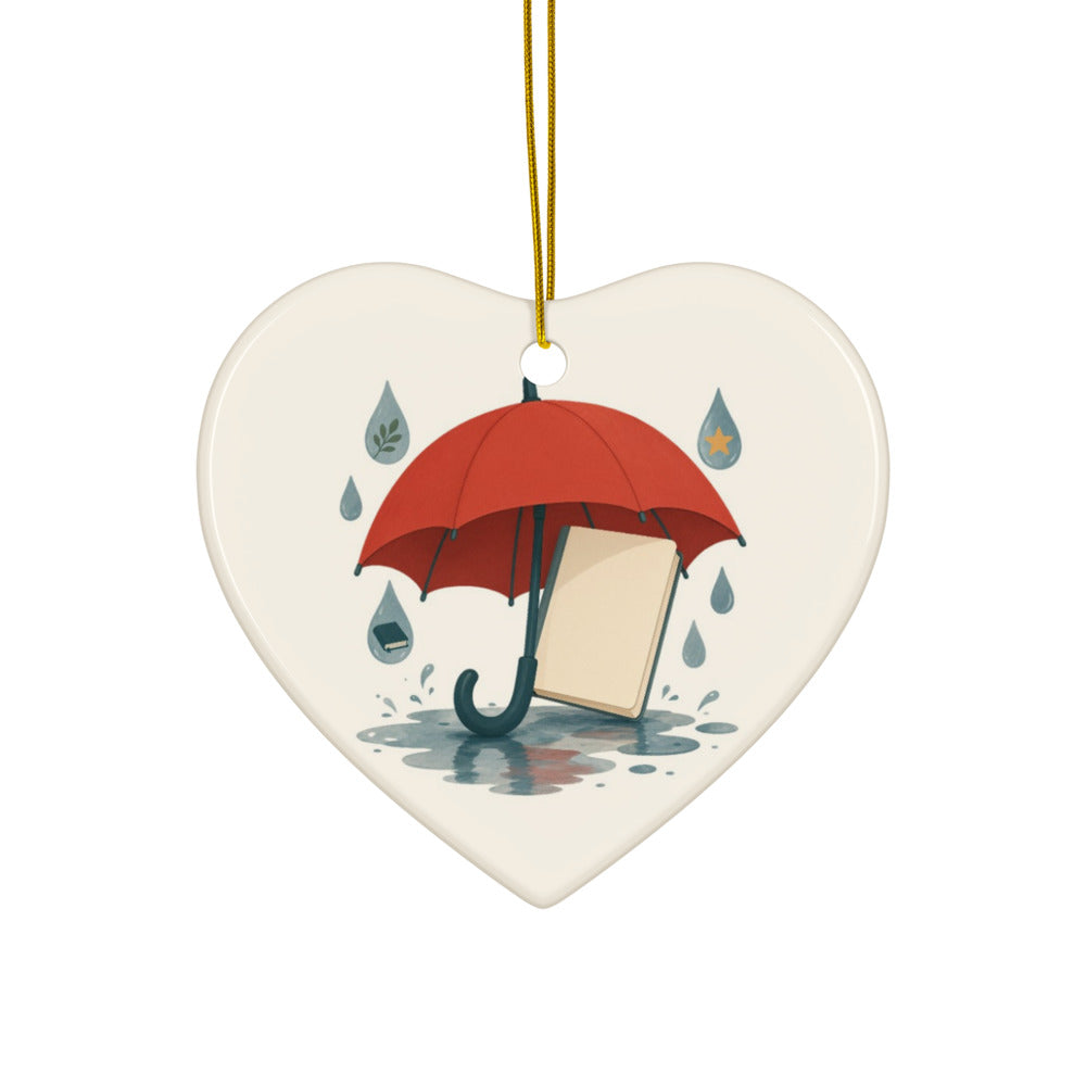 Word Umbrella ceramic ornament, heart shape