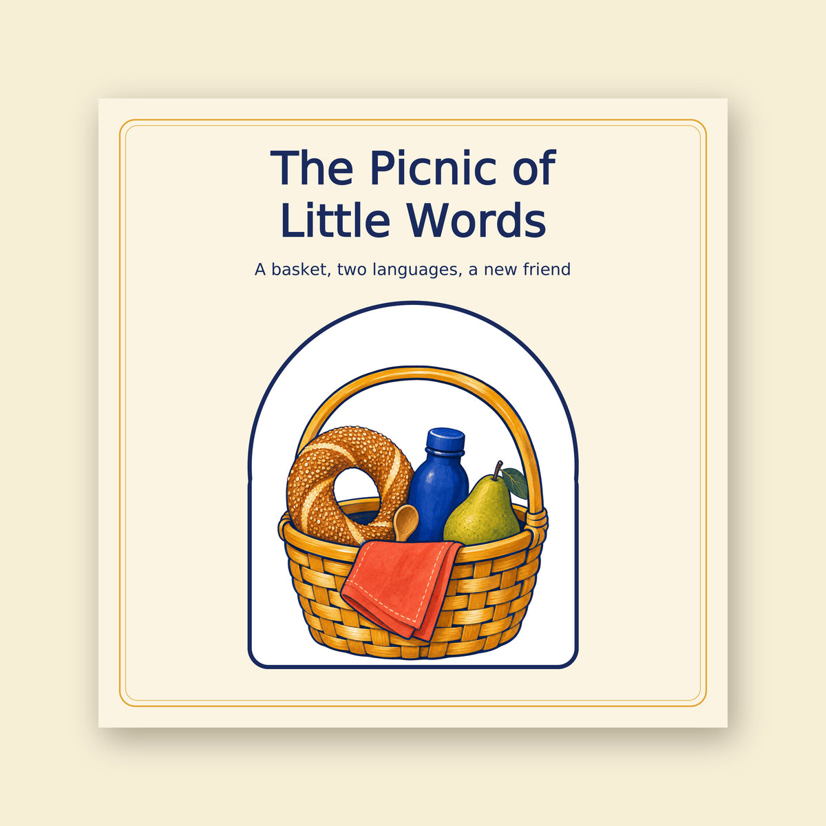 Cover of The Picnic of Little Words, a bilingual Turkish–English picture book with a picnic basket