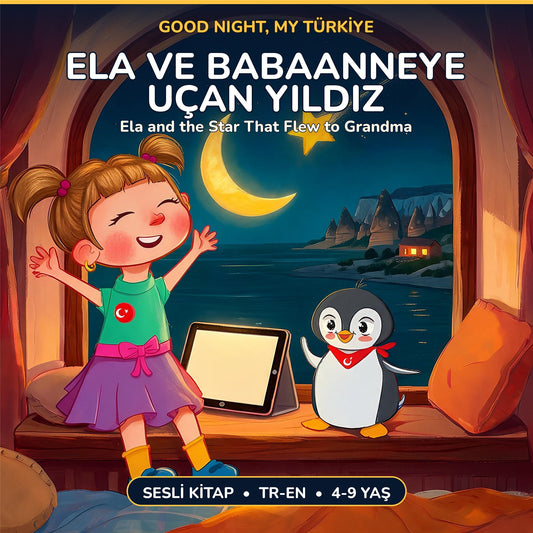 Cover of Ela and the Star That Flew to Grandma, a Turkish–English bedtime audio book for kids