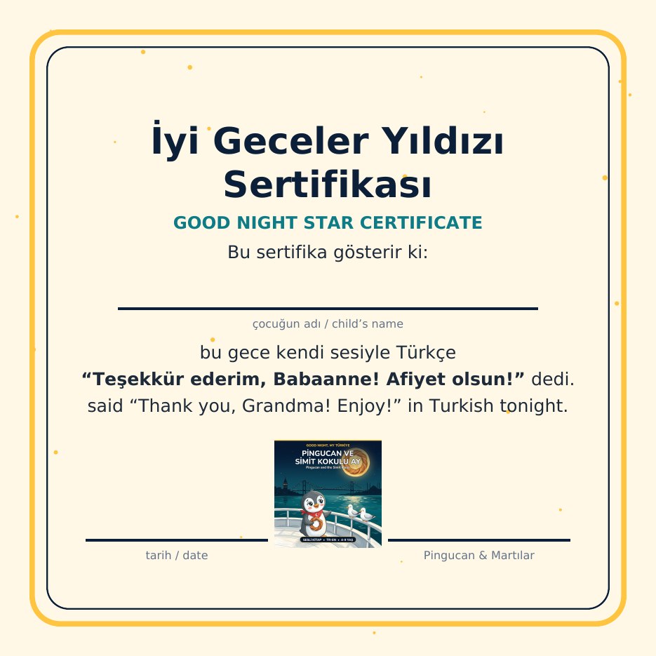 The Good Night Star certificate from Pingucan and the Simit Moon
