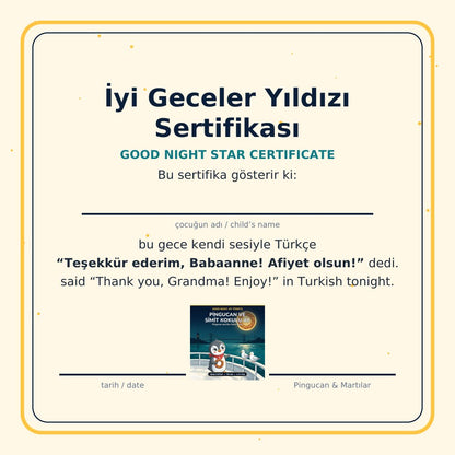 The Good Night Star certificate from Pingucan and the Simit Moon