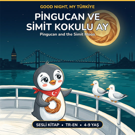Cover of Pingucan and the Simit Moon, a Turkish–English bedtime audio book for kids