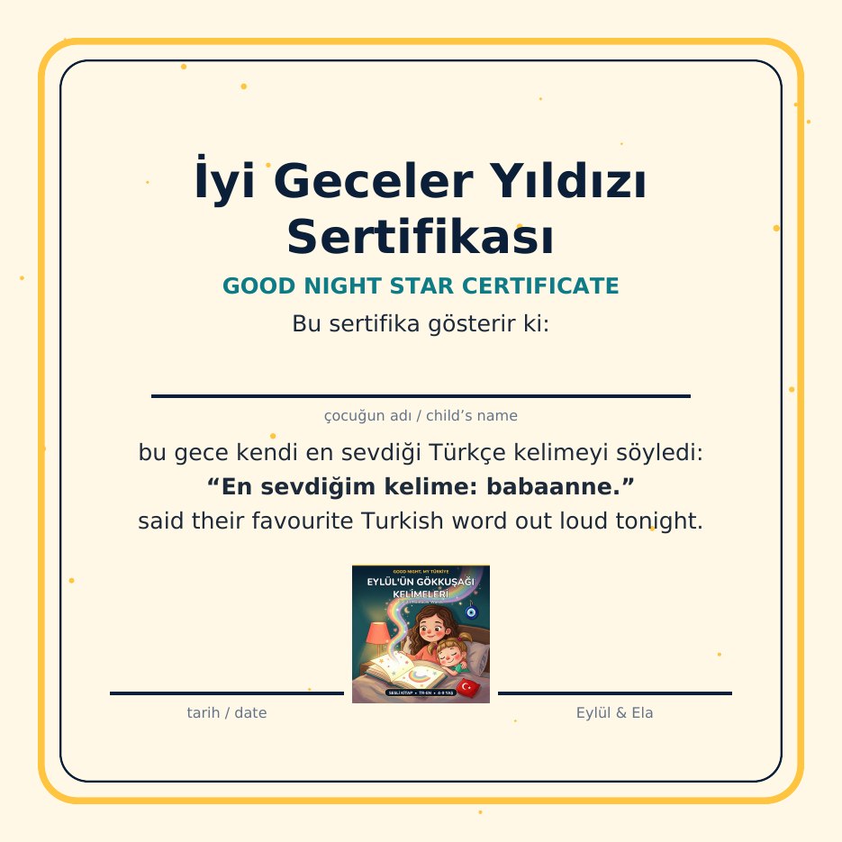 The Good Night Star certificate from Eylül's Rainbow Words