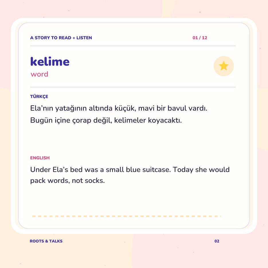 An illustrated spread from Kelime Bavulu, The Word Suitcase, with Turkish and English text