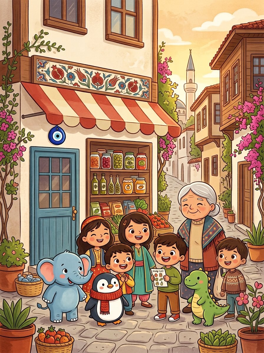 Cover of The Bakkal on the Corner, Chapter 3 of Little Adventures in Turkish Culture, an illustrated audio e-book for kids