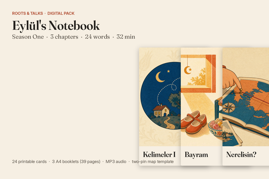 Cover of Eylül’s Notebook, Season One, a Roots & Talks audio pack for kids