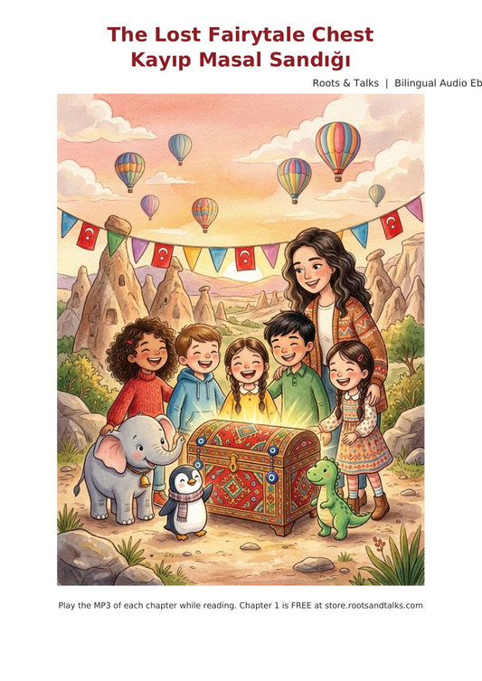 Cover of The Lost Fairytale Chest / Kayıp Masal Sandığı, a bilingual Turkish–English story for kids