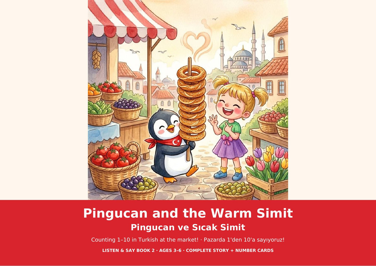 Cover of Pingucan and the Warm Simit / Pingucan ve Sıcak Simit, a bilingual Turkish–English story for kids