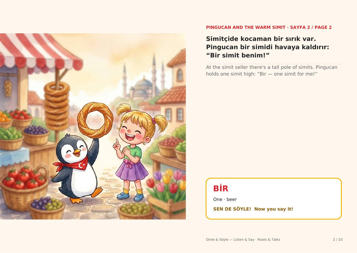A page from Pingucan and the Warm Simit / Pingucan ve Sıcak Simit