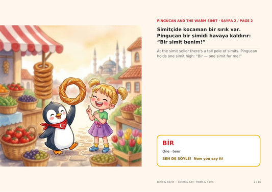 A page from Pingucan and the Warm Simit / Pingucan ve Sıcak Simit