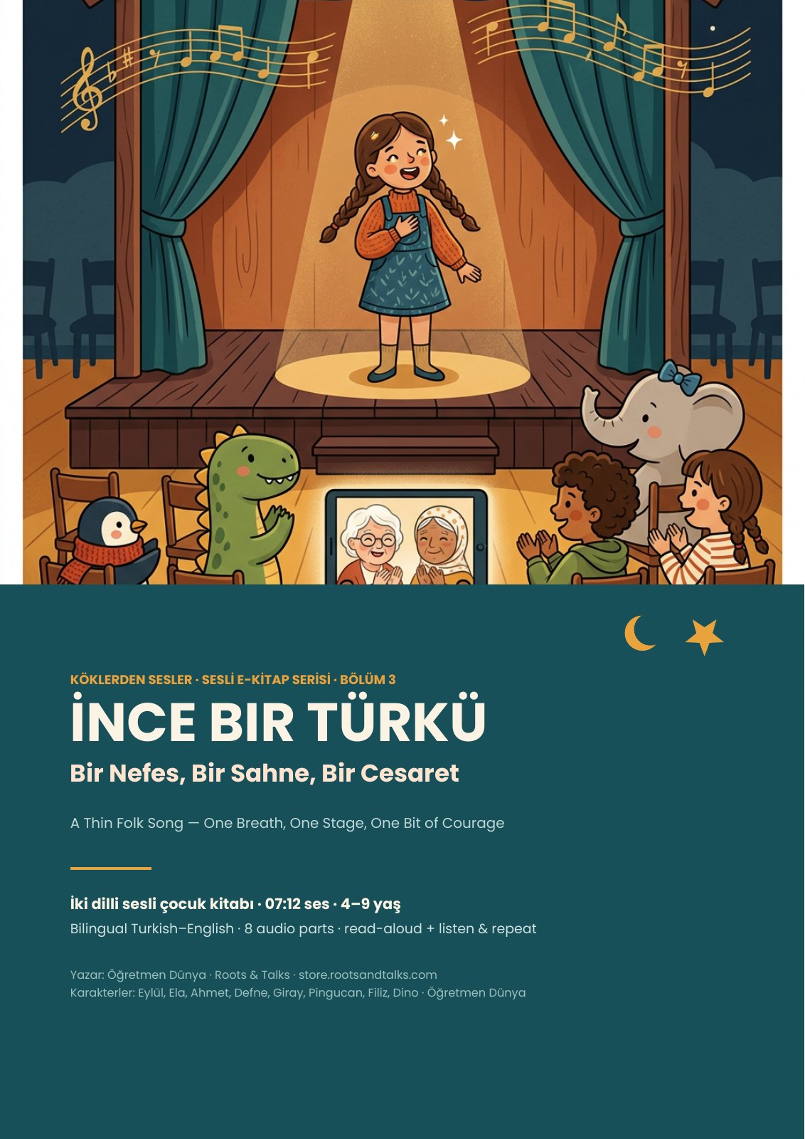 Cover of Voices from the Roots 3, a bilingual Turkish–English story for kids