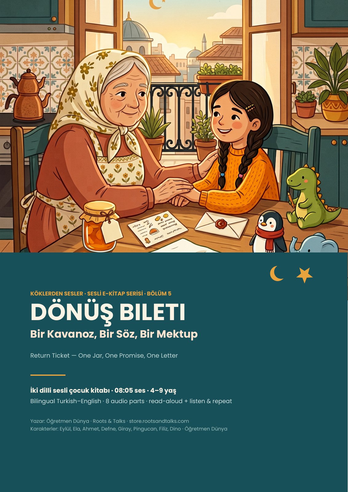 Cover of Voices from the Roots 5, a bilingual Turkish–English story for kids