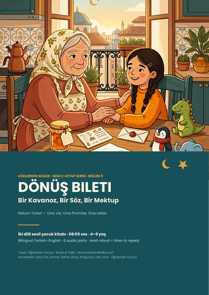Cover of Voices from the Roots 5, a bilingual Turkish–English story for kids