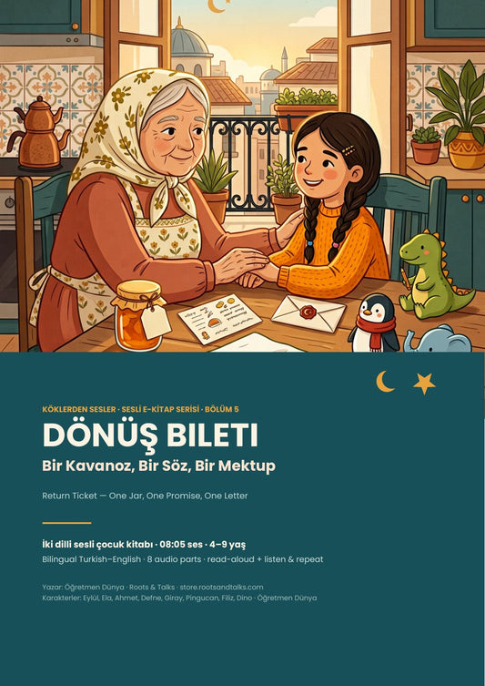 Cover of Voices from the Roots 5, a bilingual Turkish–English story for kids