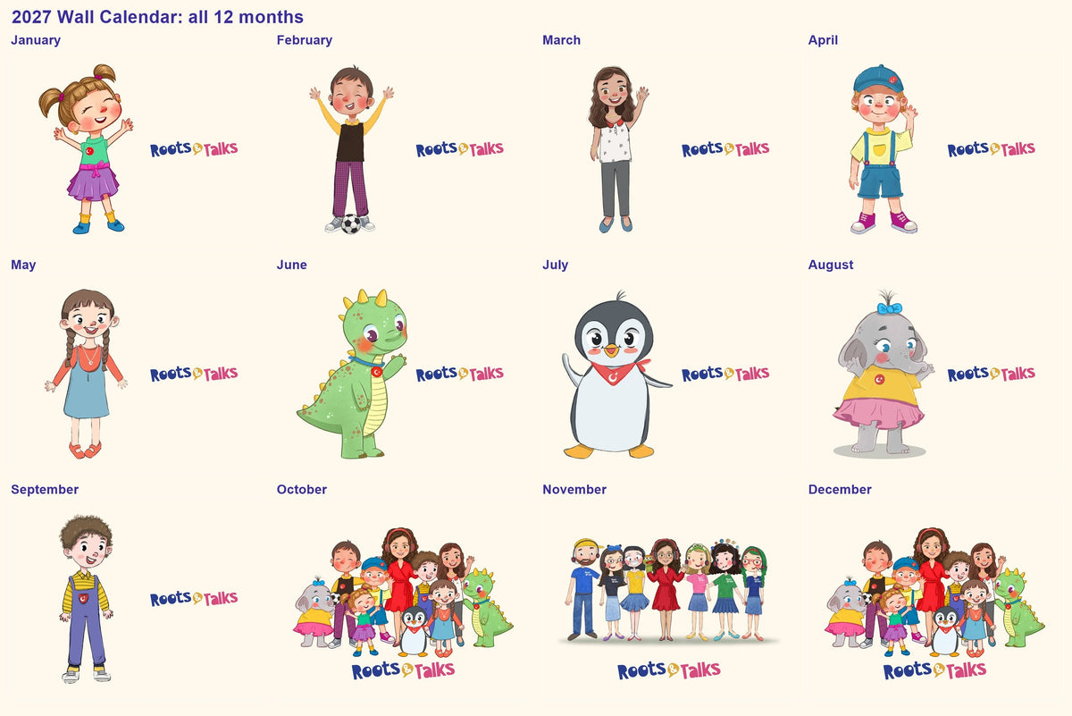Roots & Talks Characters 2027 Wall Calendar - all 12 months