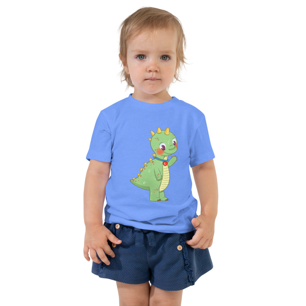 Dino Dinosaur Toddler T-Shirt, Roots & Talks - Heather Columbia Blue