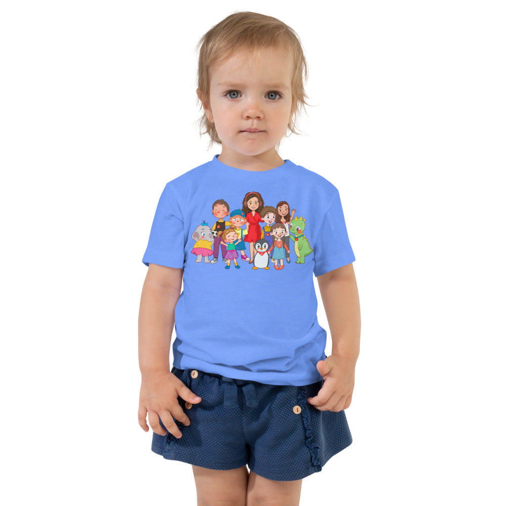 All the Characters Together Toddler T-Shirt, Roots & Talks - Heather Columbia Blue
