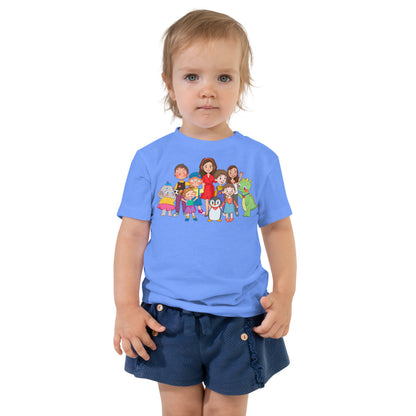 All the Characters Together Toddler T-Shirt, Roots & Talks - Heather Columbia Blue