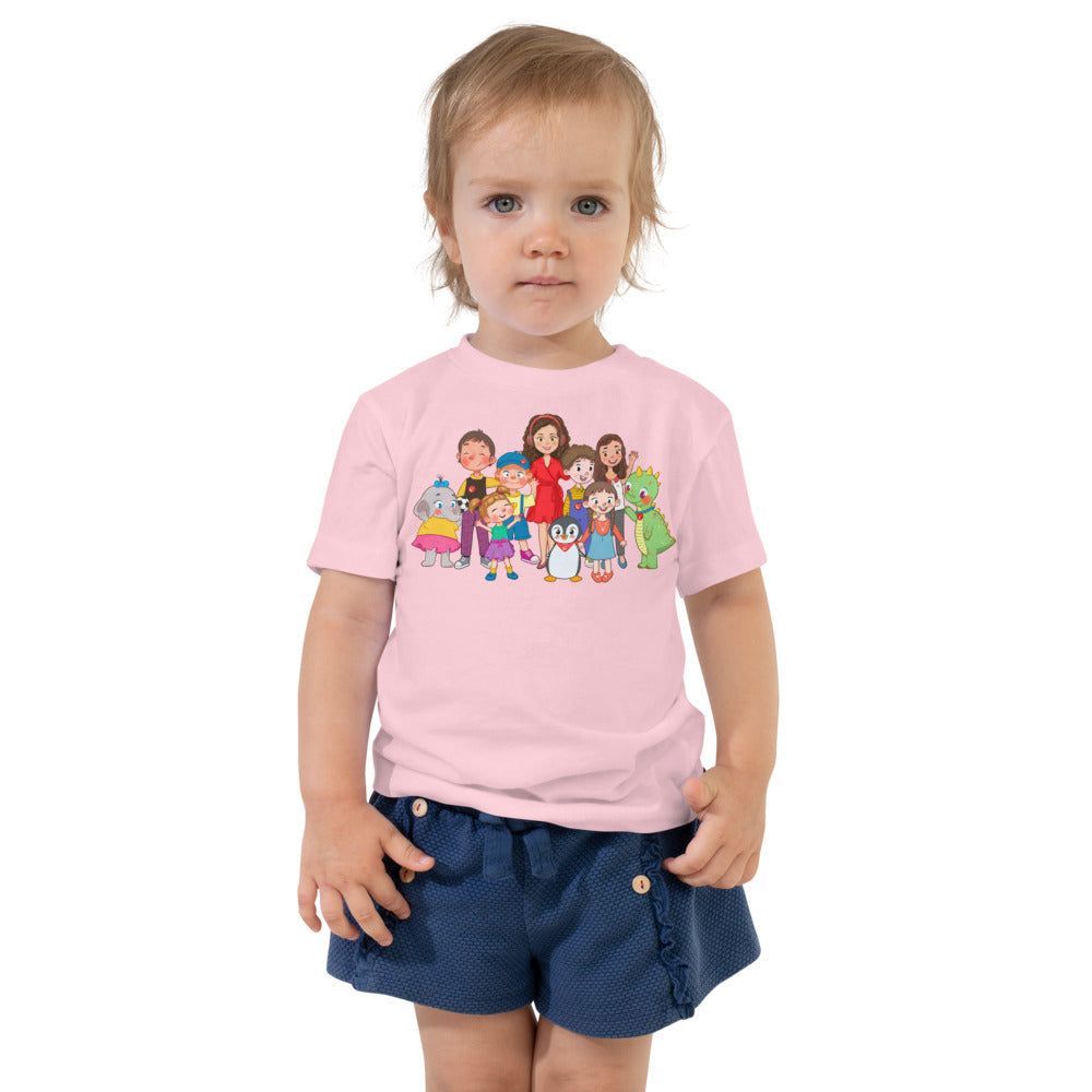 All the Characters Together Toddler T-Shirt, Roots & Talks - Pink